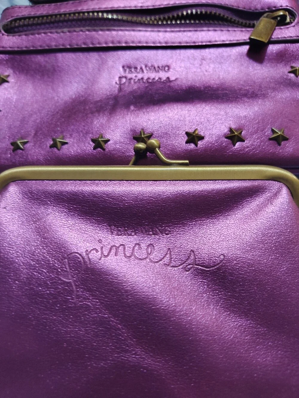 Vera Wang Metallic Purple 💜 Star-studded Wristlet & Kiss-Lock Clutch Set